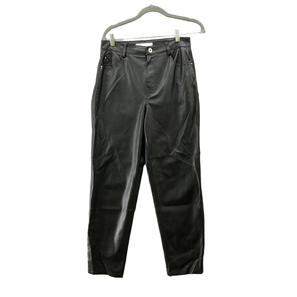Zara High Rise Faux Leather Pants Womens Size 6 Black Mom Relaxed Tapered